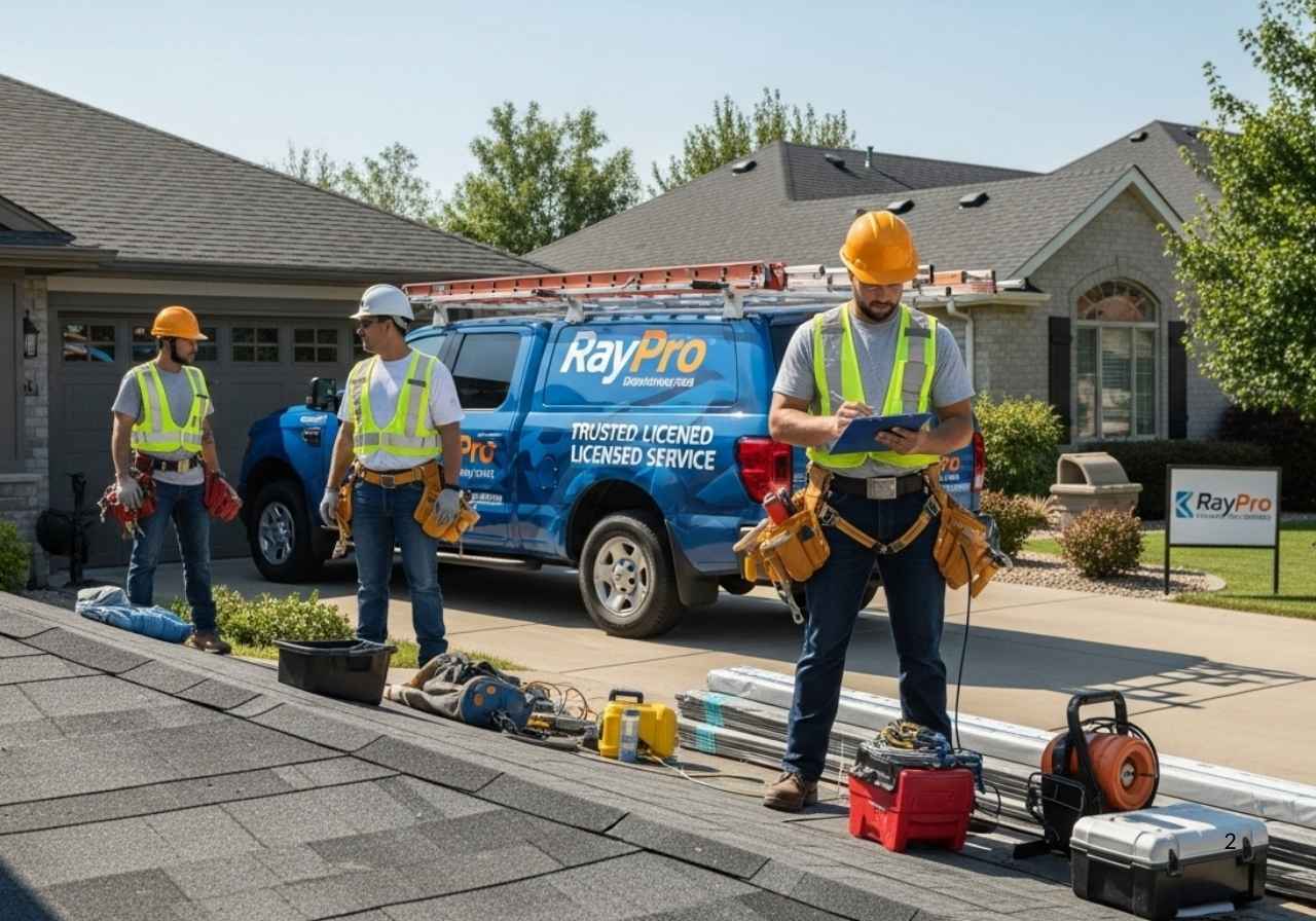 Professional roofing team from RayPro conducting a clean, expert roof installation on a residential property.