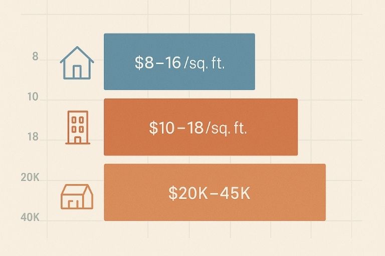 Bar chart comparing average metal and tile roof cost per square foot and total installation price.