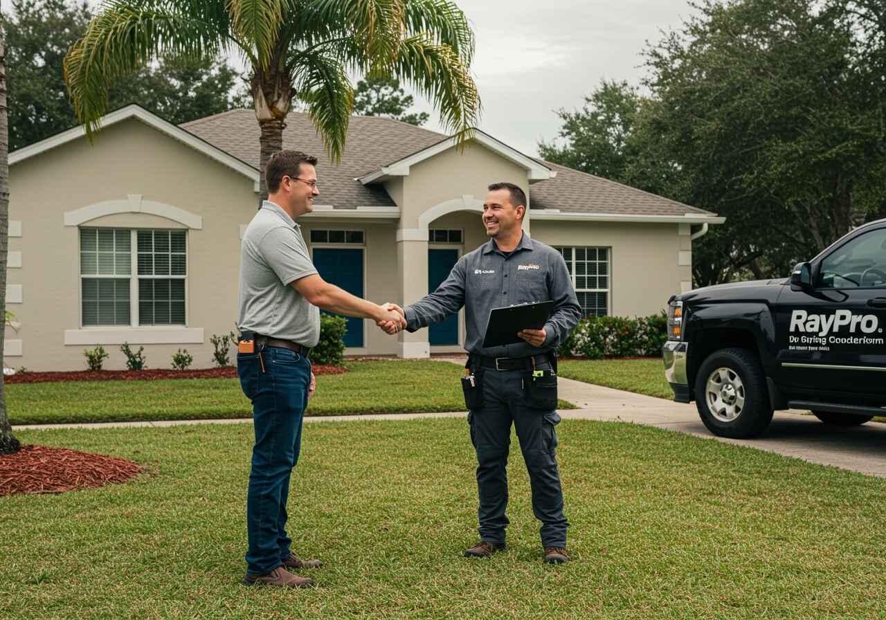 Florida property owner and roofer after roof inspection to prevent underlayment failure