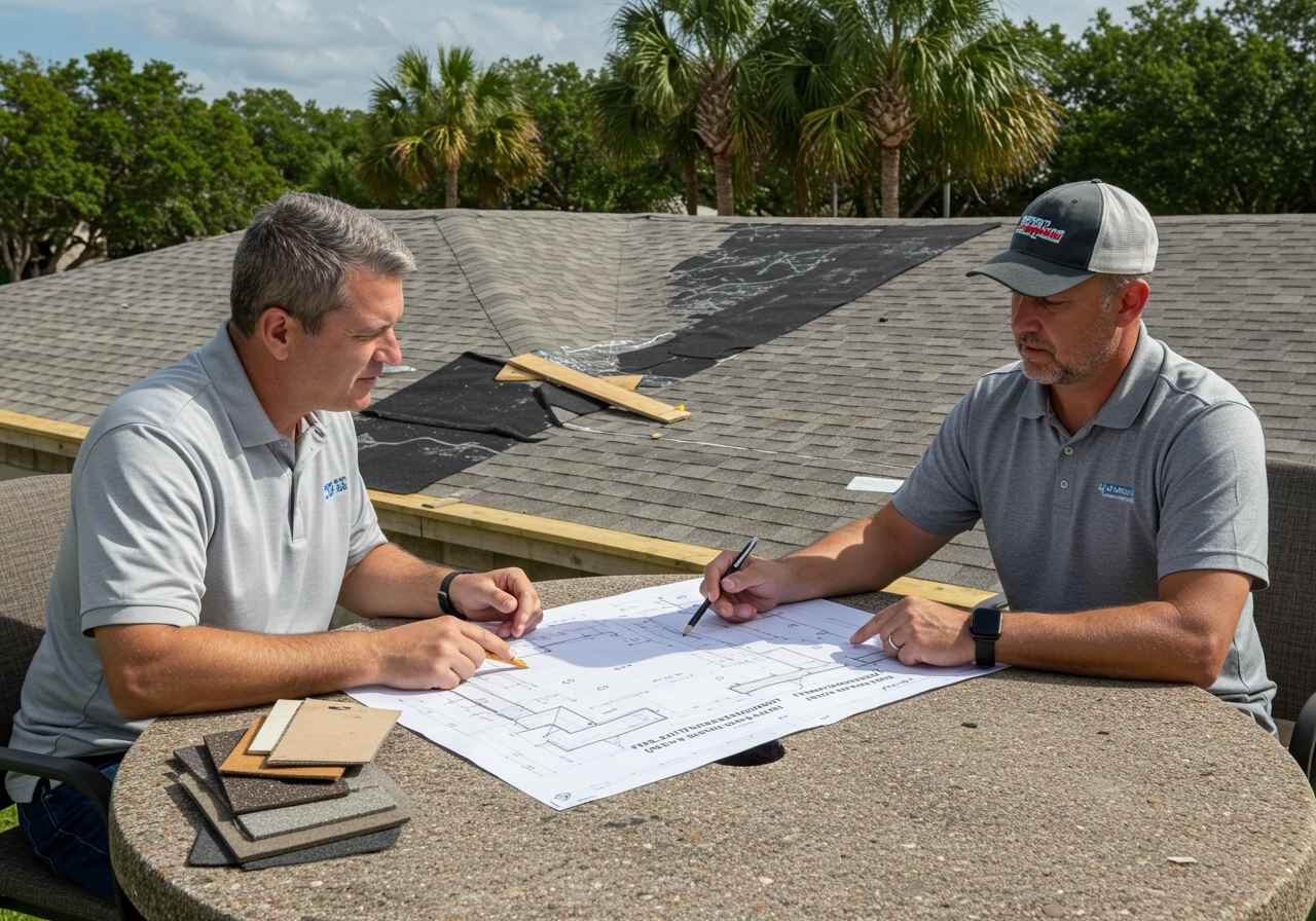 Property manager and roofer review fire-rated underlayment specs to ensure roofing code compliance before project begins.
