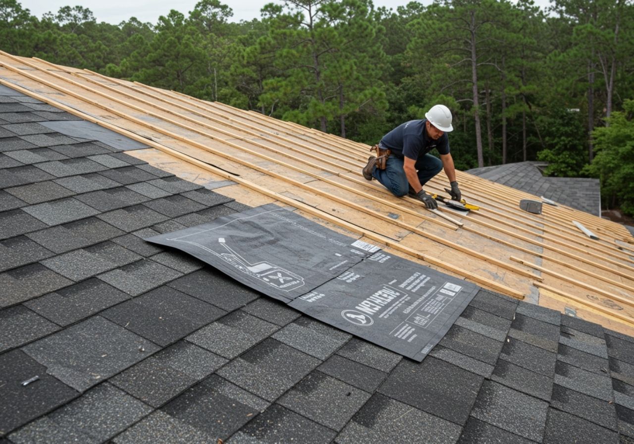 Roof underlayment diagram showing layers beneath shingles