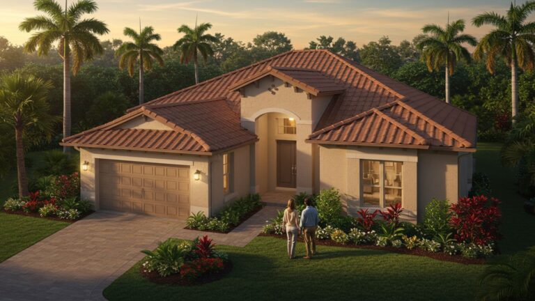 Florida home with terracotta metal tile roof, showing curb appeal and durability of modern stone-coated roofing systems.