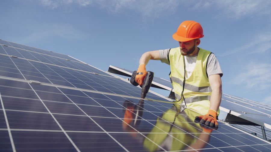Commercial property with newly installed solar panels providing clean energy