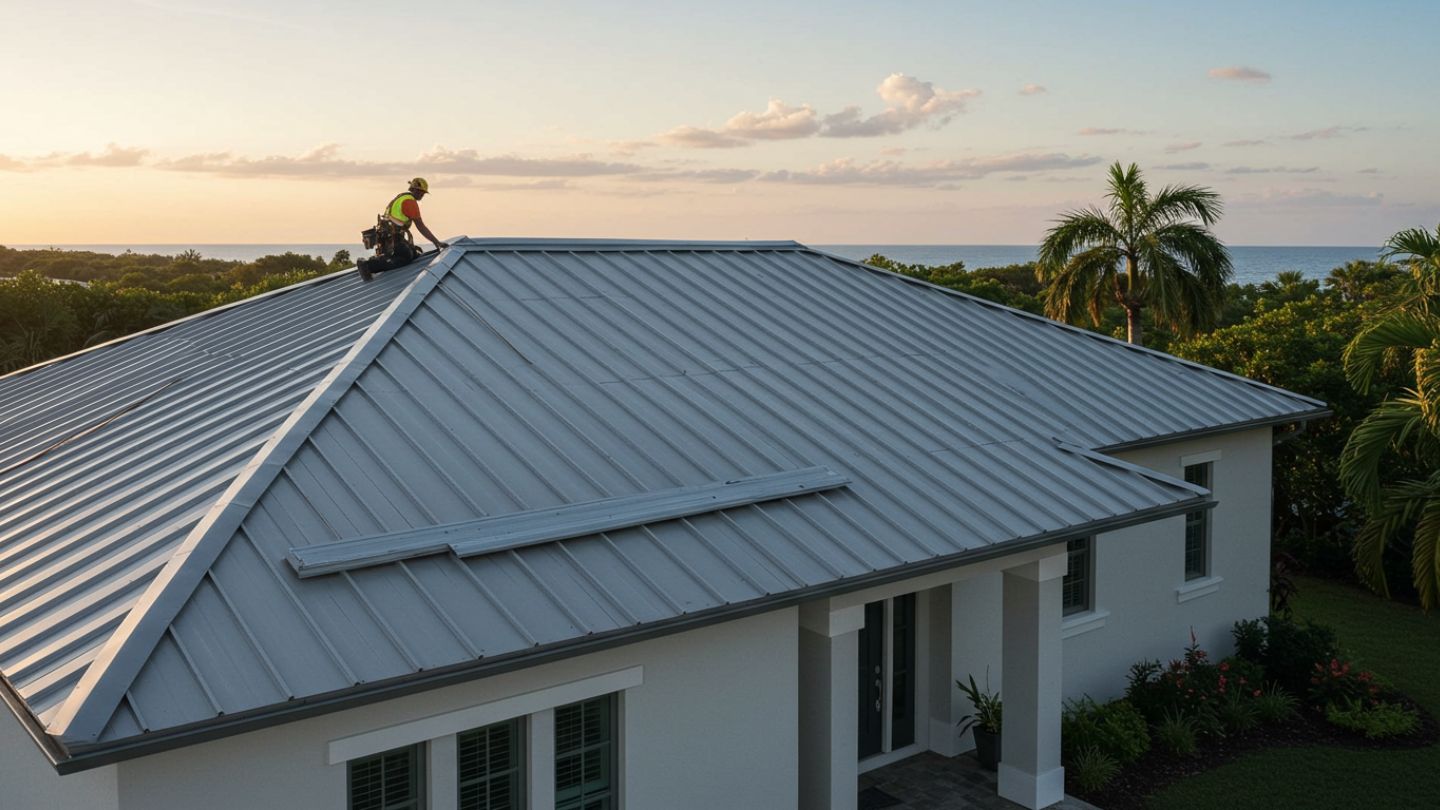 Diagram of standing seam metal roof with concealed fasteners and raised seams