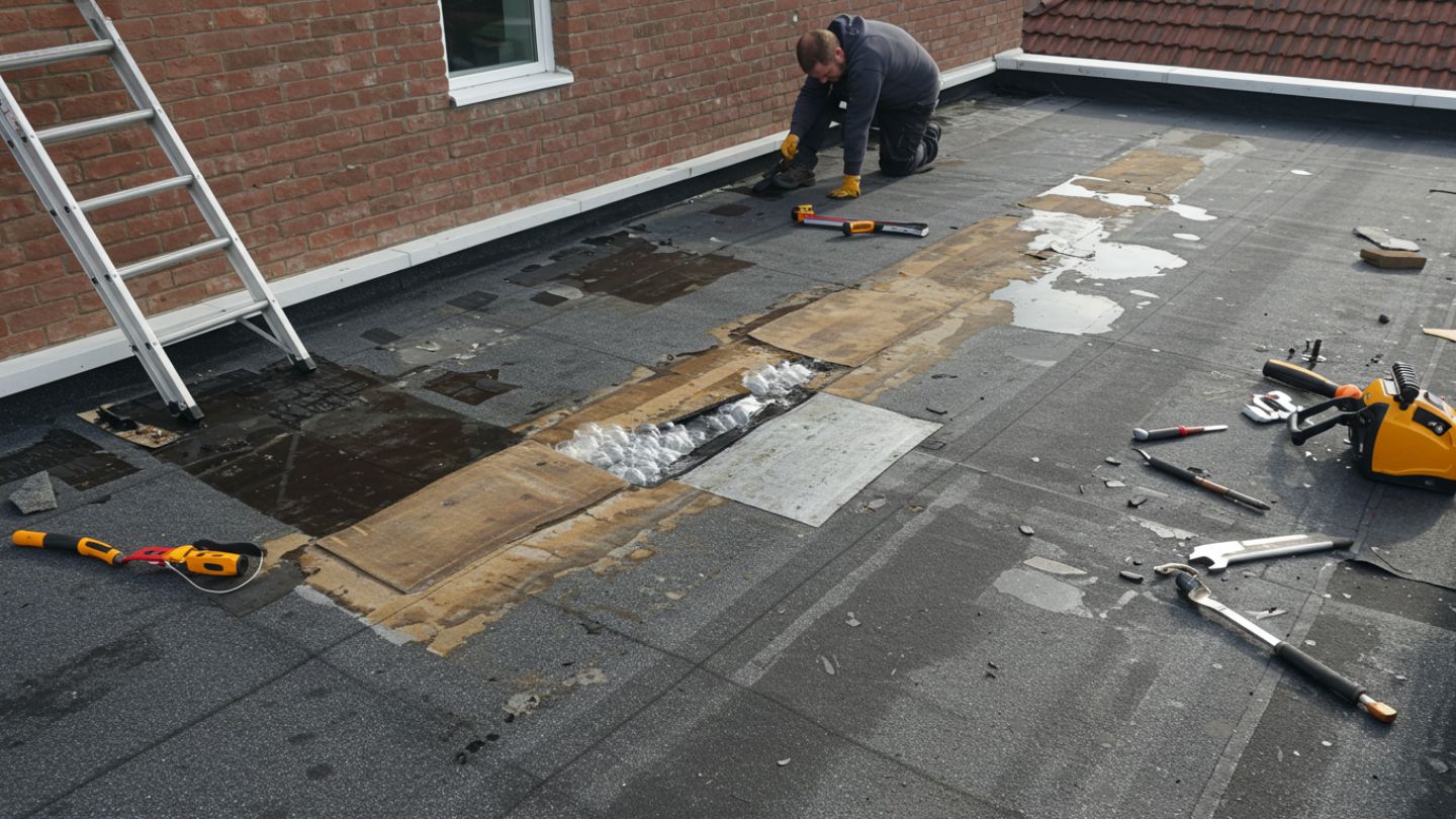 Visual showing differences between DIY patch vs. professional roof repair
