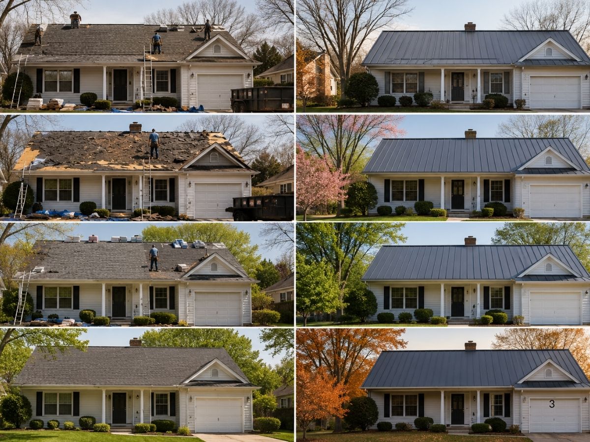Asphalt roof replacements compared with a long-lasting metal roof to illustrate lifetime roofing value.